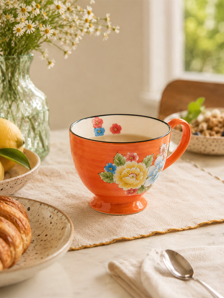 Westside Home Orange Floral Embossed Mug