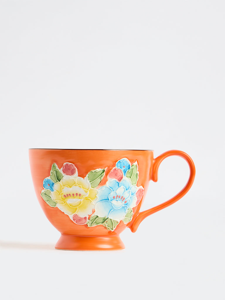 Westside Home Orange Floral Embossed Mug