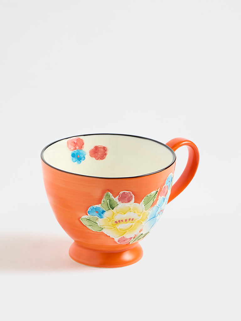 Westside Home Orange Floral Embossed Mug