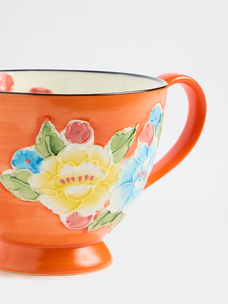 Westside Home Orange Floral Embossed Mug