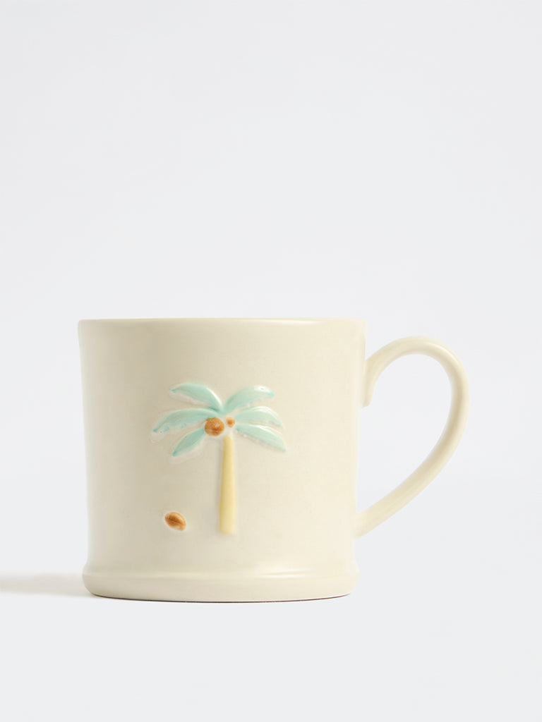 Westside Home Off-White Palm Tree Embossed Ceramic Mug