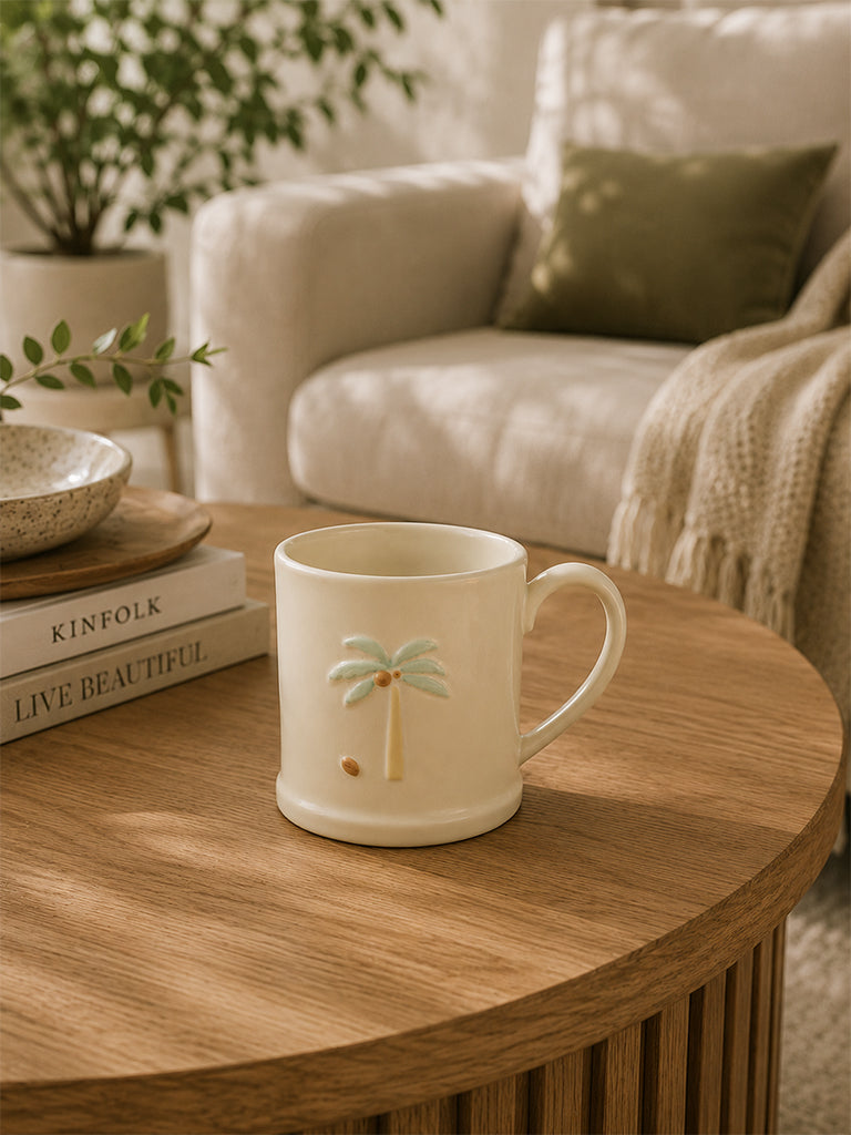 Westside Home Off-White Palm Tree Embossed Ceramic Mug