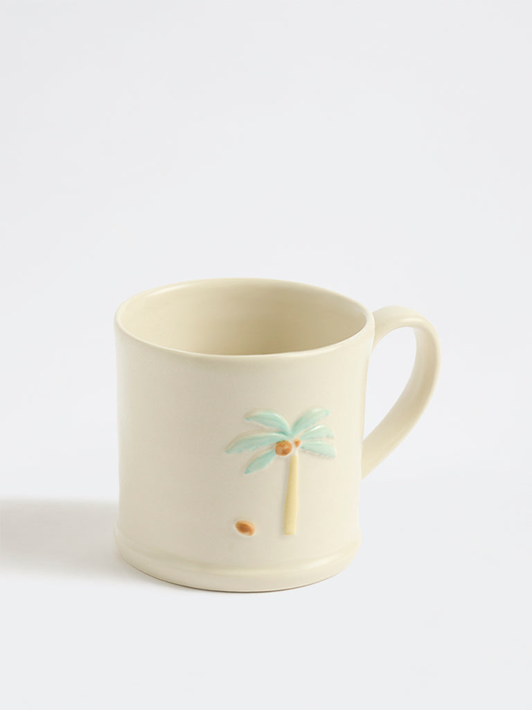 Westside Home Off-White Palm Tree Embossed Ceramic Mug