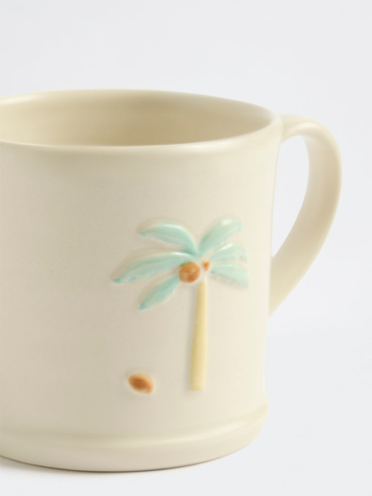 Westside Home Off-White Palm Tree Embossed Ceramic Mug