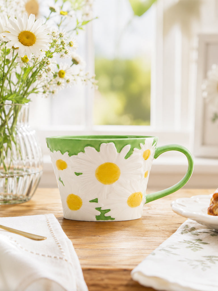 Westside Home White Floral Design Mug
