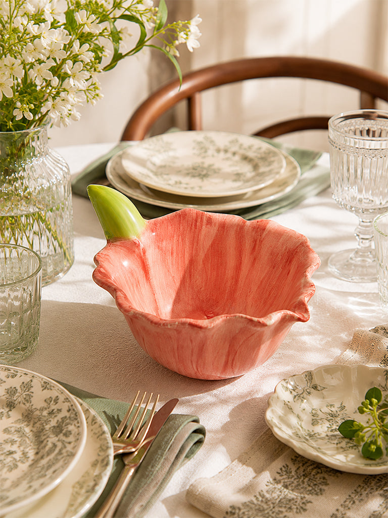 Westside Home Red Floral Ceramic Bowl