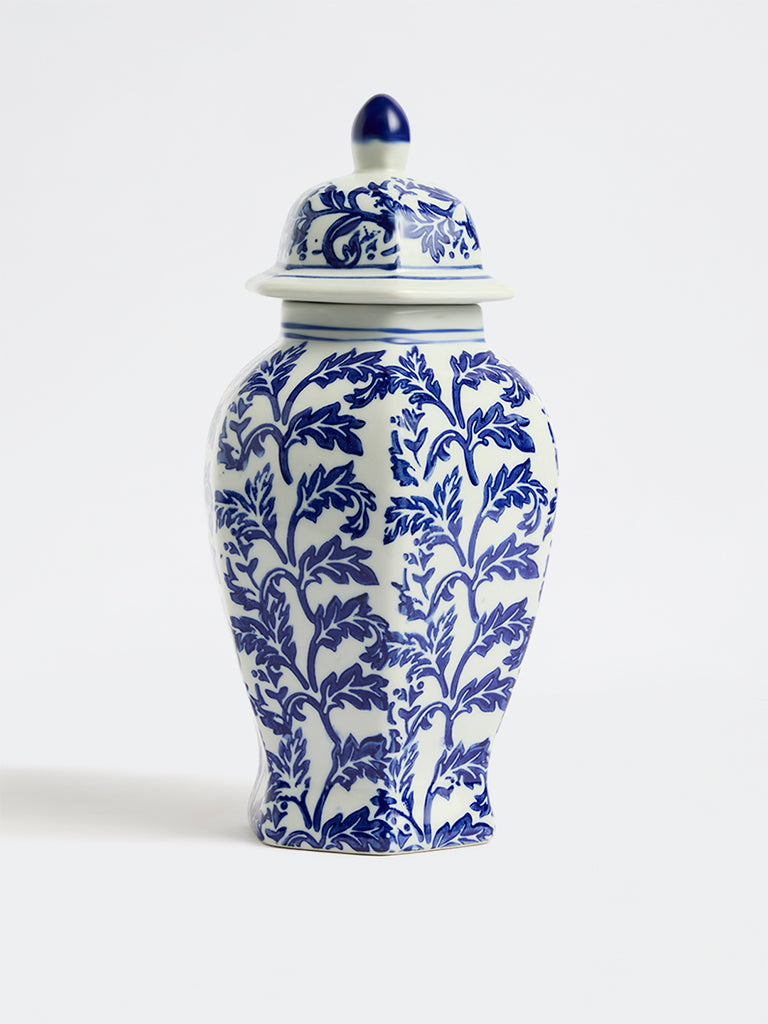 Westside Home Blue Floral Ceramic Ginger Jar