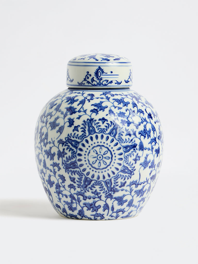 Westside Home Blue Floral Printed Ceramic Ginger Jar