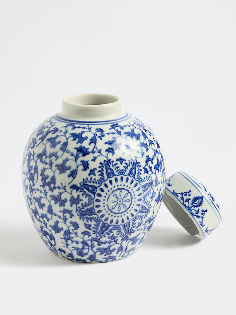 Westside Home Blue Floral Printed Ceramic Ginger Jar
