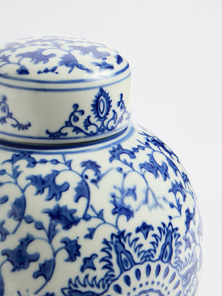Westside Home Blue Floral Printed Ceramic Ginger Jar