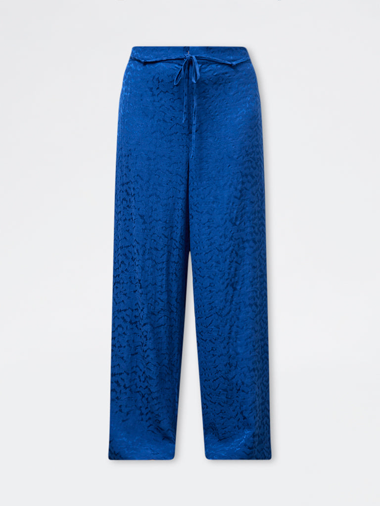Gia Blue Self-Textured High-Rise Pants