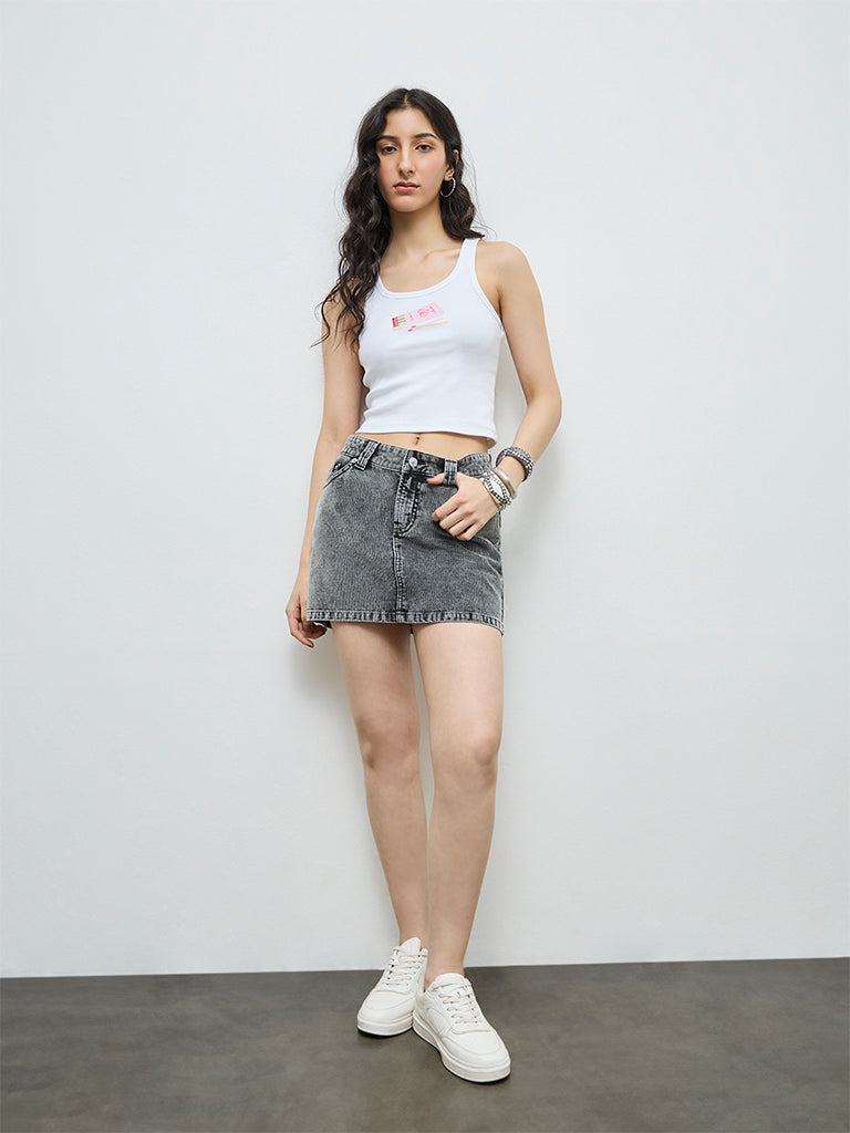 Nuon Grey High-Rise Corduroy Skirt
