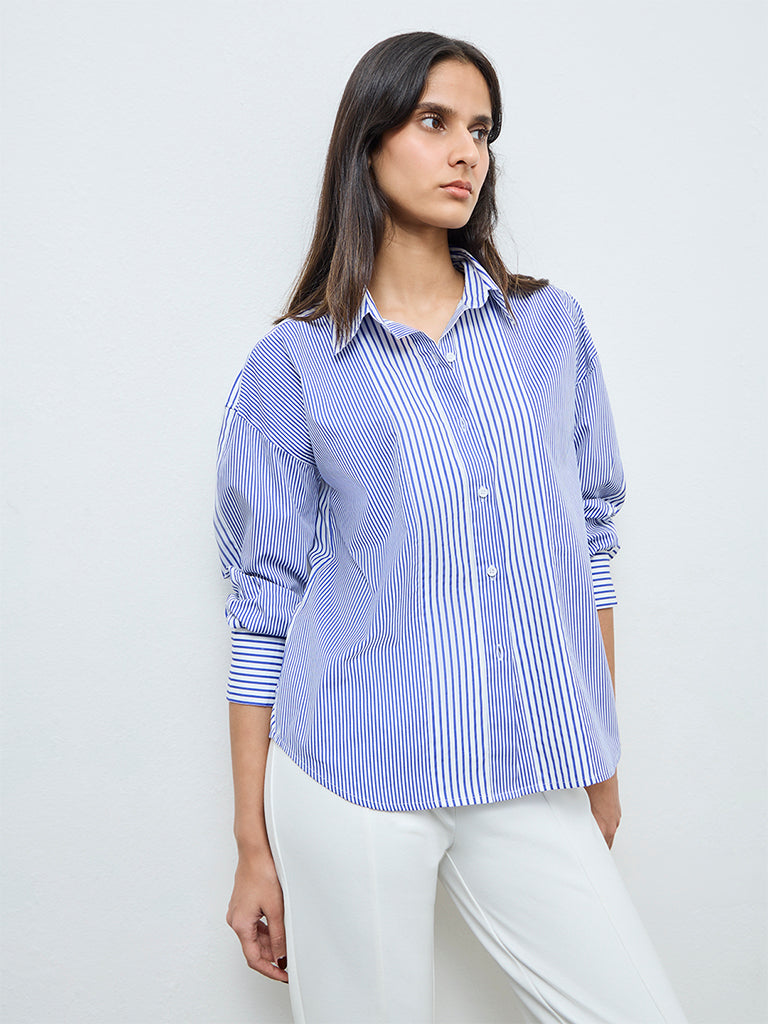 Wardrobe Blue Striped Cotton Shirt
