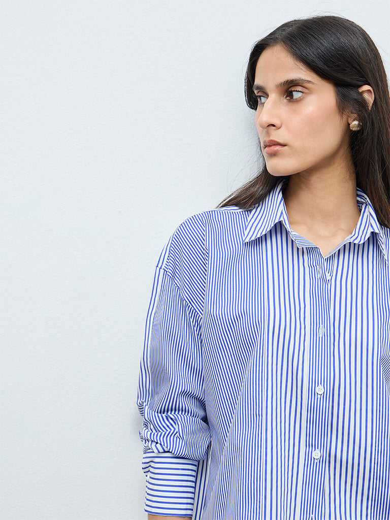Wardrobe Blue Striped Cotton Shirt