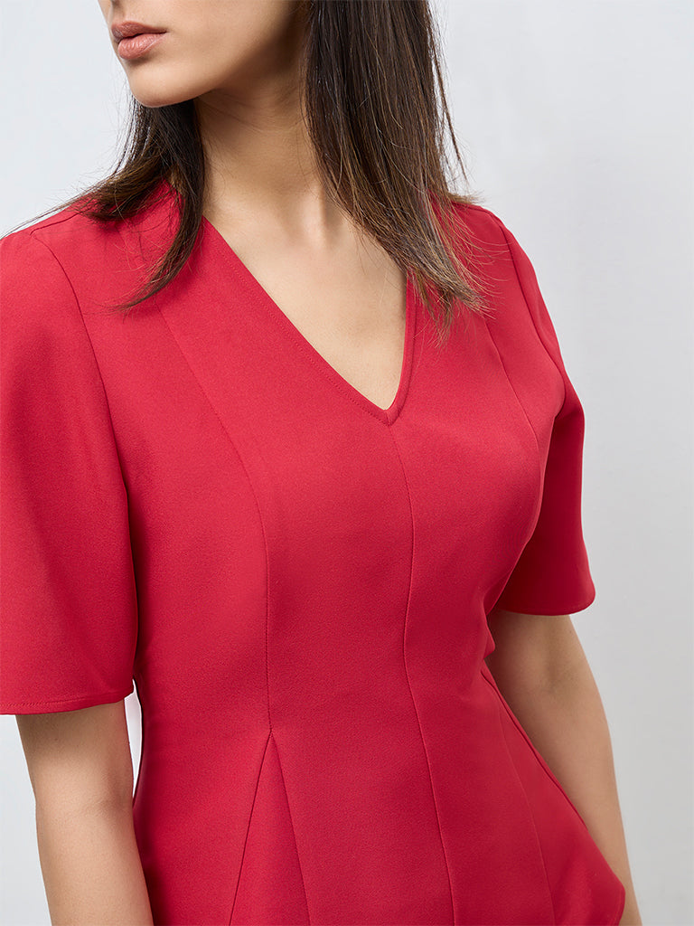 Wardrobe Red Solid Peplum Top