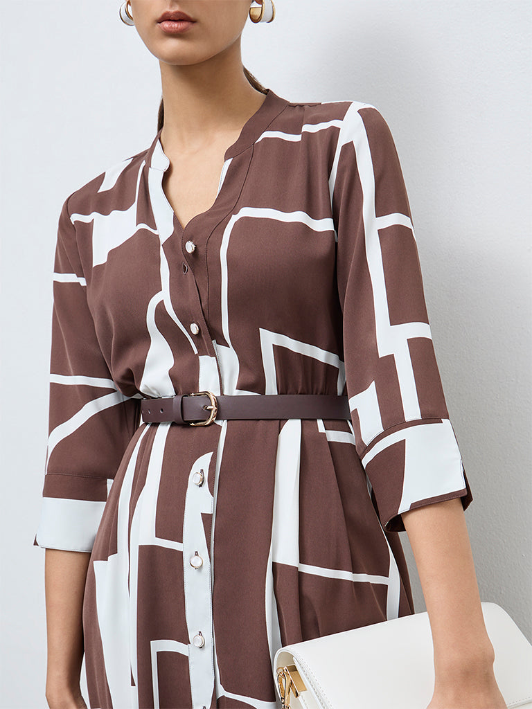 Wardrobe Brown Abstract Design Shirt Dress