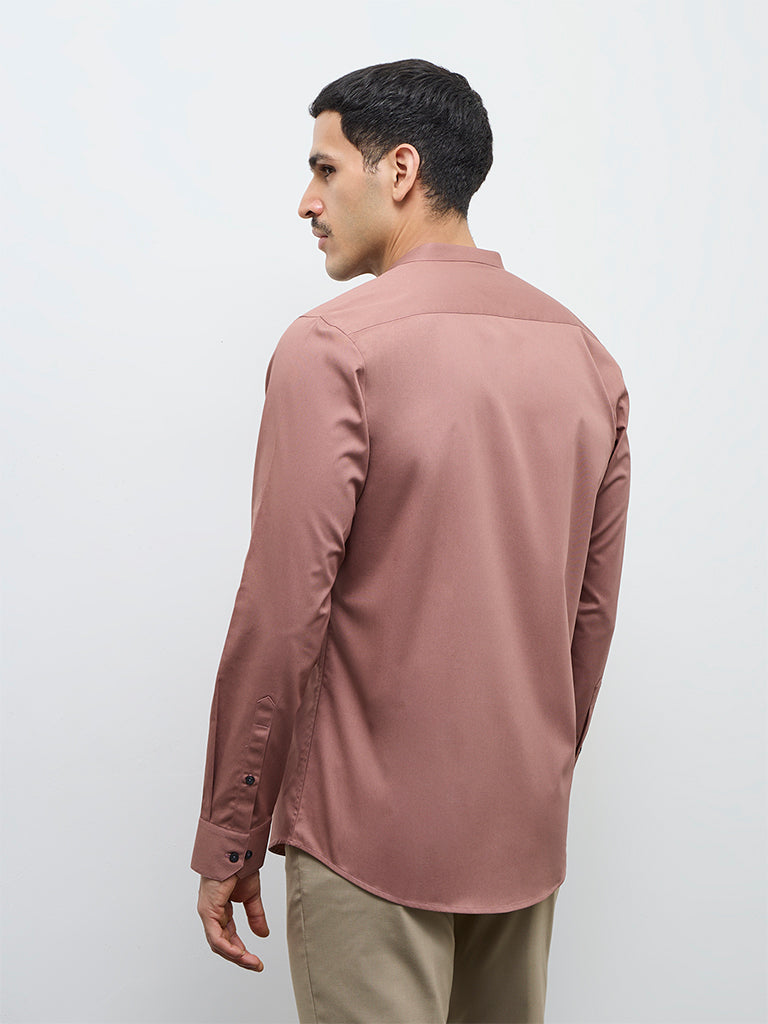 Buy WES Formals Dusty Peach Solid Slim-Fit Cotton-Blend Shirt from Westside