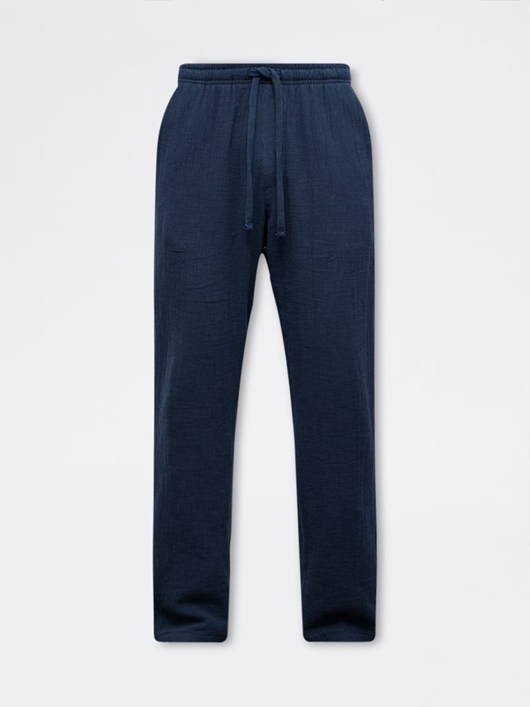 ETA Navy Textured Relaxed-Fit Mid-Rise Cotton Chinos