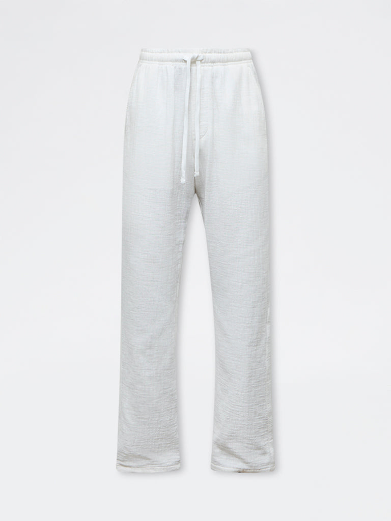 ETA White Textured Relaxed-Fit Mid-Rise Cotton Chinos