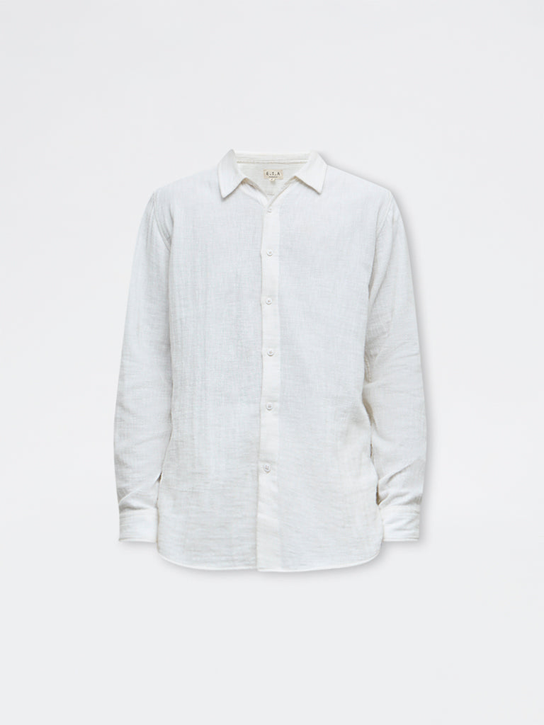 ETA White Textured Relaxed-Fit Cotton Shirt