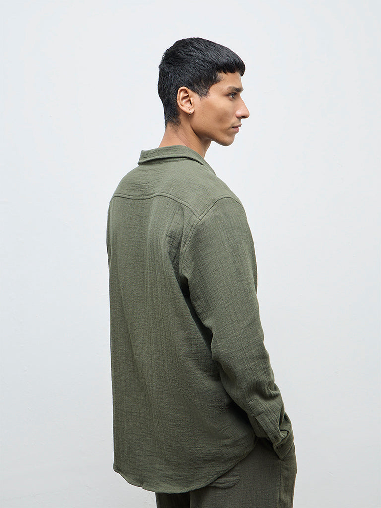 ETA Olive Textured Relaxed-Fit Cotton Shirt