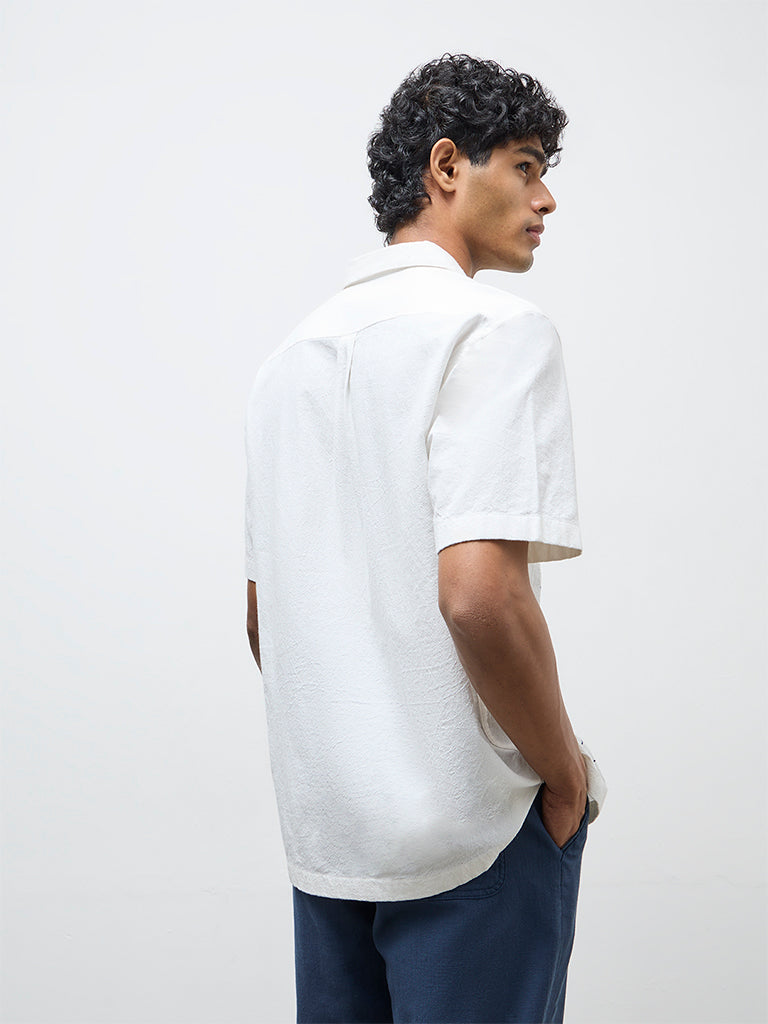 ETA White Printed Relaxed-Fit Cotton Shirt