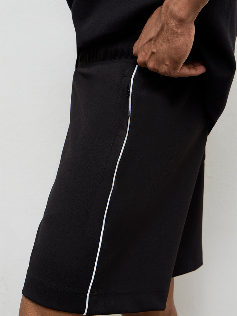 Nuoflexx Black Pipeline-Detail Relaxed Fit Mid-Rise Shorts