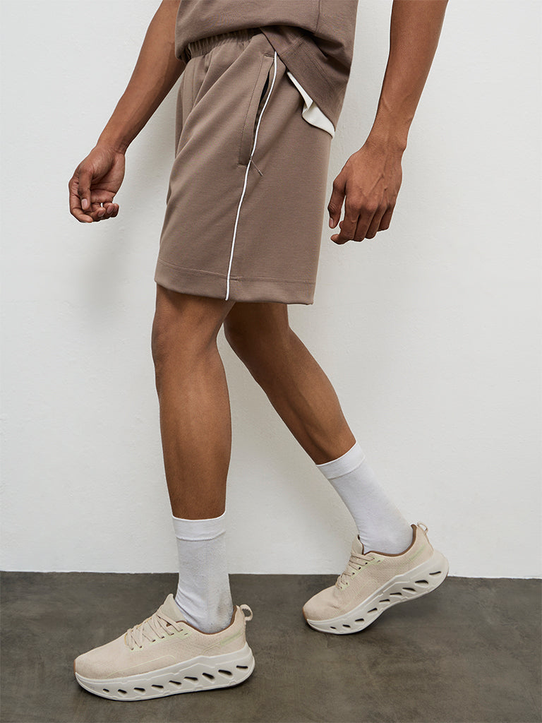 Nuoflexx Taupe Relaxed Fit Mid-Rise Shorts