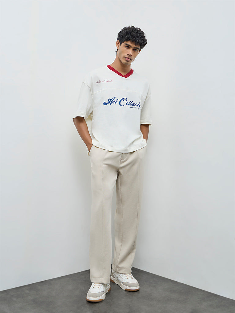 Nuoflexx Beige Relaxed-Fit Mid-Rise Pants
