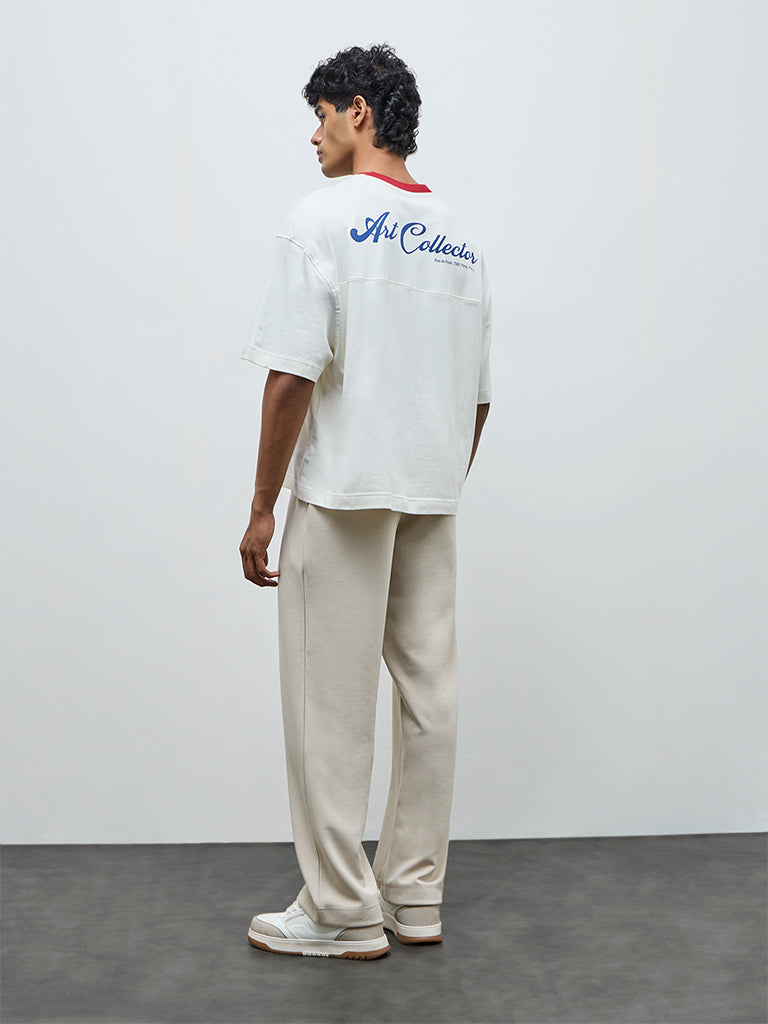 Nuoflexx Beige Relaxed-Fit Mid-Rise Pants