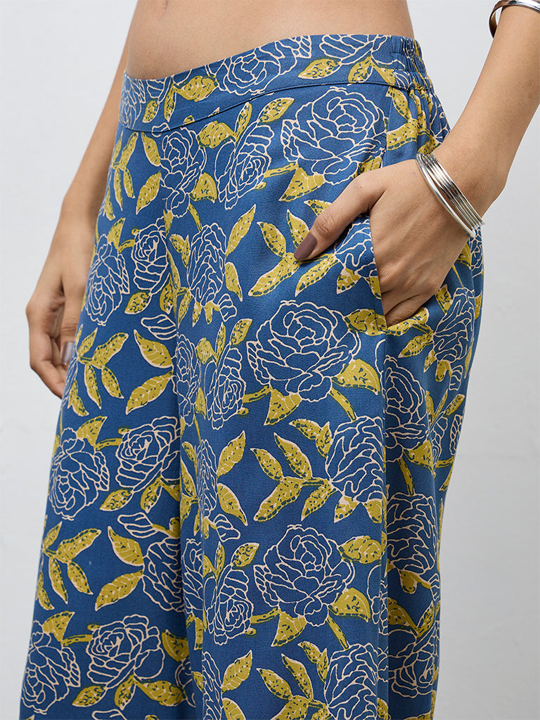 Utsa Blue Floral Printed Pants
