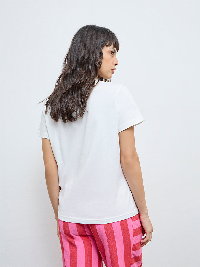 Wunderlove White Typographic Cotton T-Shirt