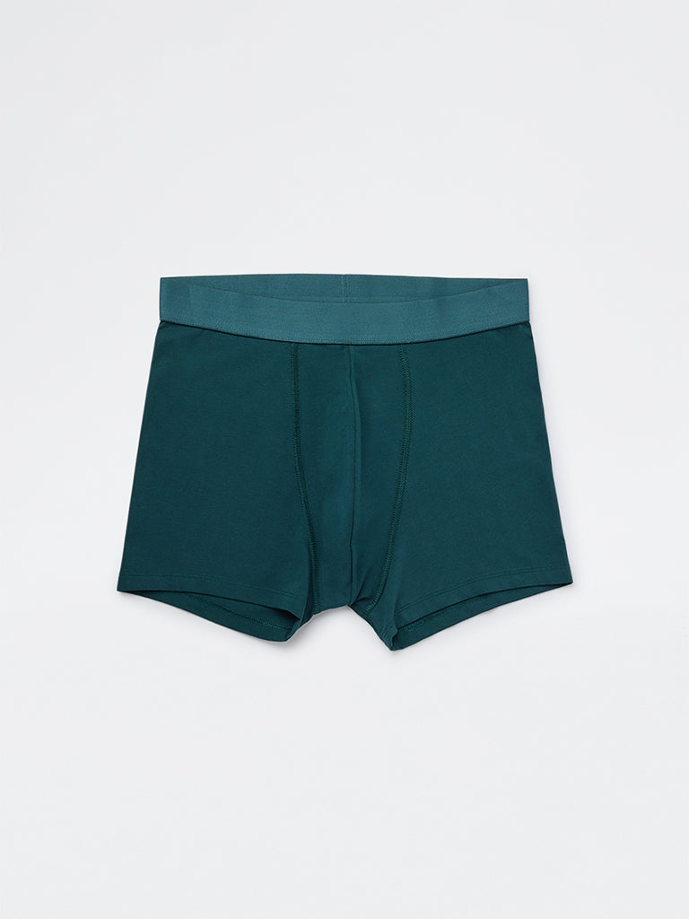 WES Lounge Green Striped Cotton-Blend Trunks - Pack of 3