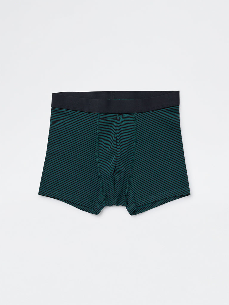 WES Lounge Green Striped Cotton-Blend Trunks - Pack of 3