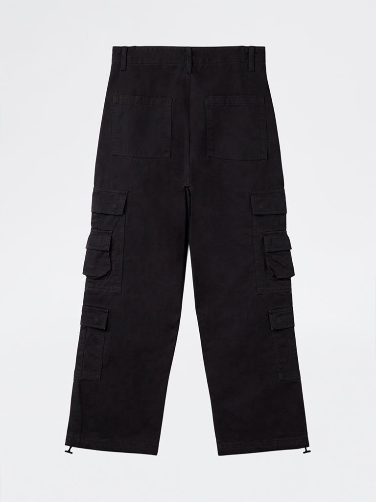 Nuon Black Relaxed-Fit Mid-Rise Cotton Cargo Pants