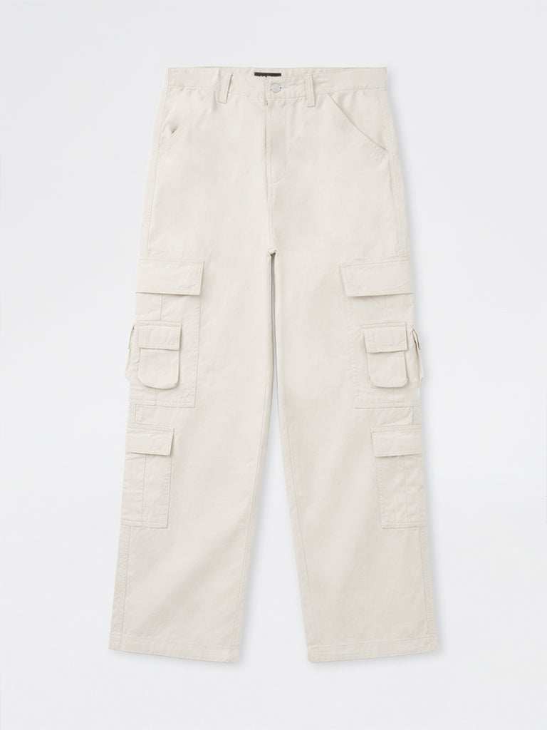 Nuon Off-White Relaxed-Fit Mid-Rise Cotton Cargo Pants