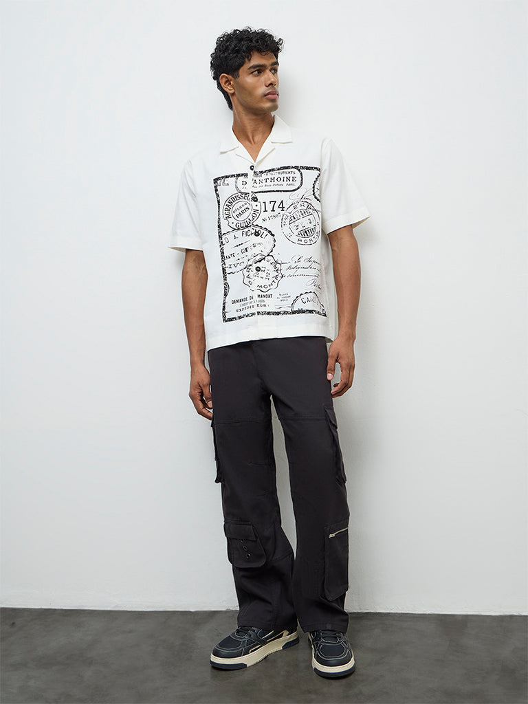 Nuon Black Relaxed-Fit Mid-Rise Cotton Cargo Pants
