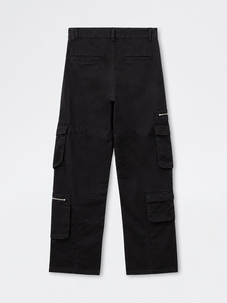 Nuon Black Relaxed-Fit Mid-Rise Cotton Cargo Pants