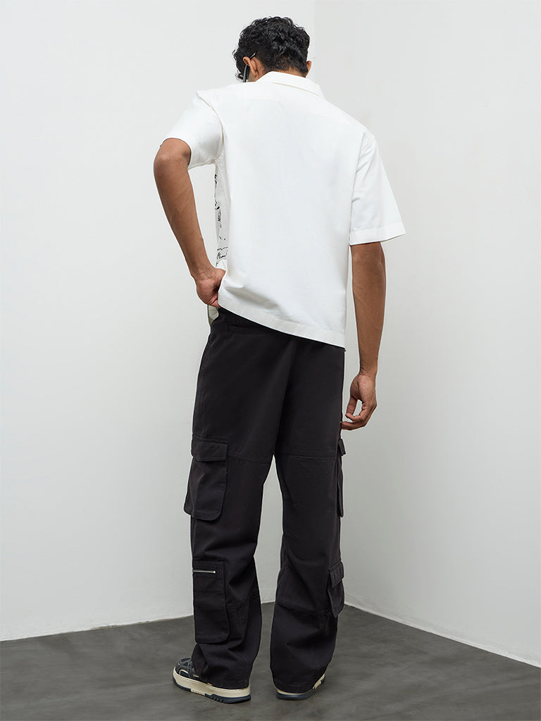 Nuon Black Relaxed-Fit Mid-Rise Cotton Cargo Pants