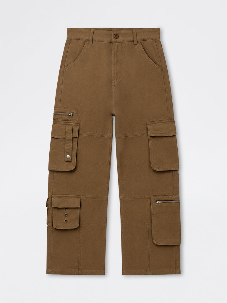 Nuon Taupe Loose-Fit Mid-Rise Cotton Cargo Pants