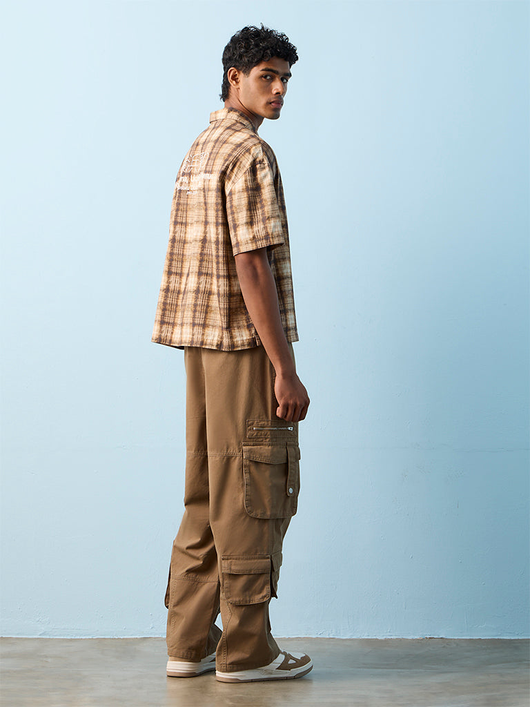 Nuon Taupe Loose-Fit Mid-Rise Cotton Cargo Pants