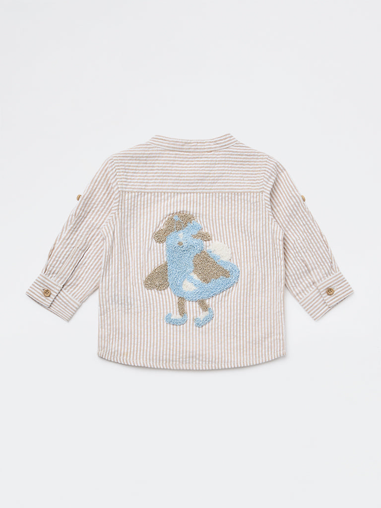 HOP Baby Boys Beige Striped Cotton Shirt
