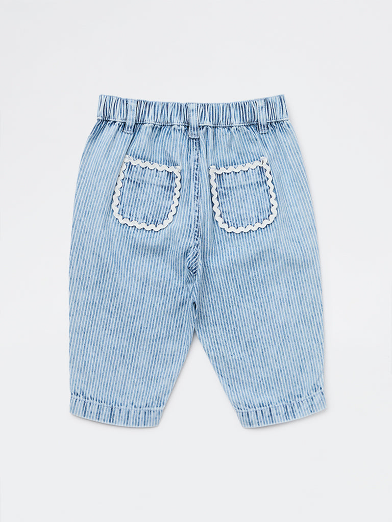 HOP Baby Girls Blue Light Wash Striped Mid-Rise Pants
