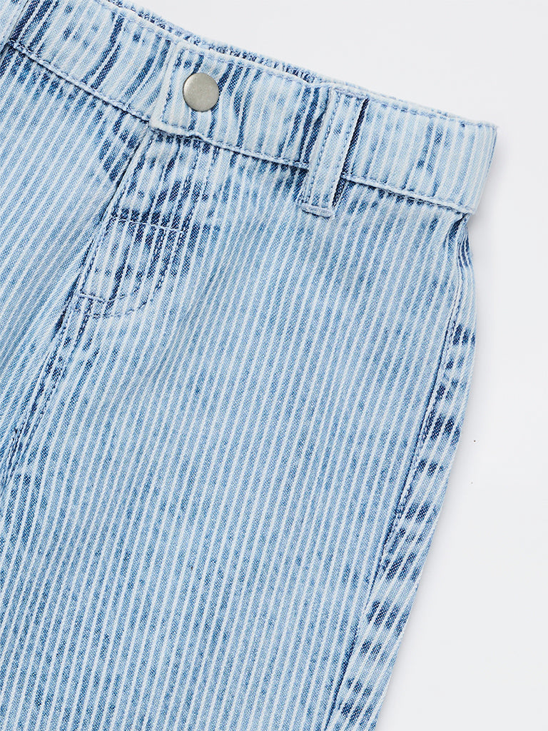 HOP Baby Girls Blue Light Wash Striped Mid-Rise Pants