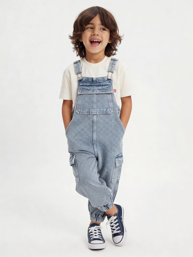 HOP Kids Boys Blue Denim Dungaree with T-Shirt Set