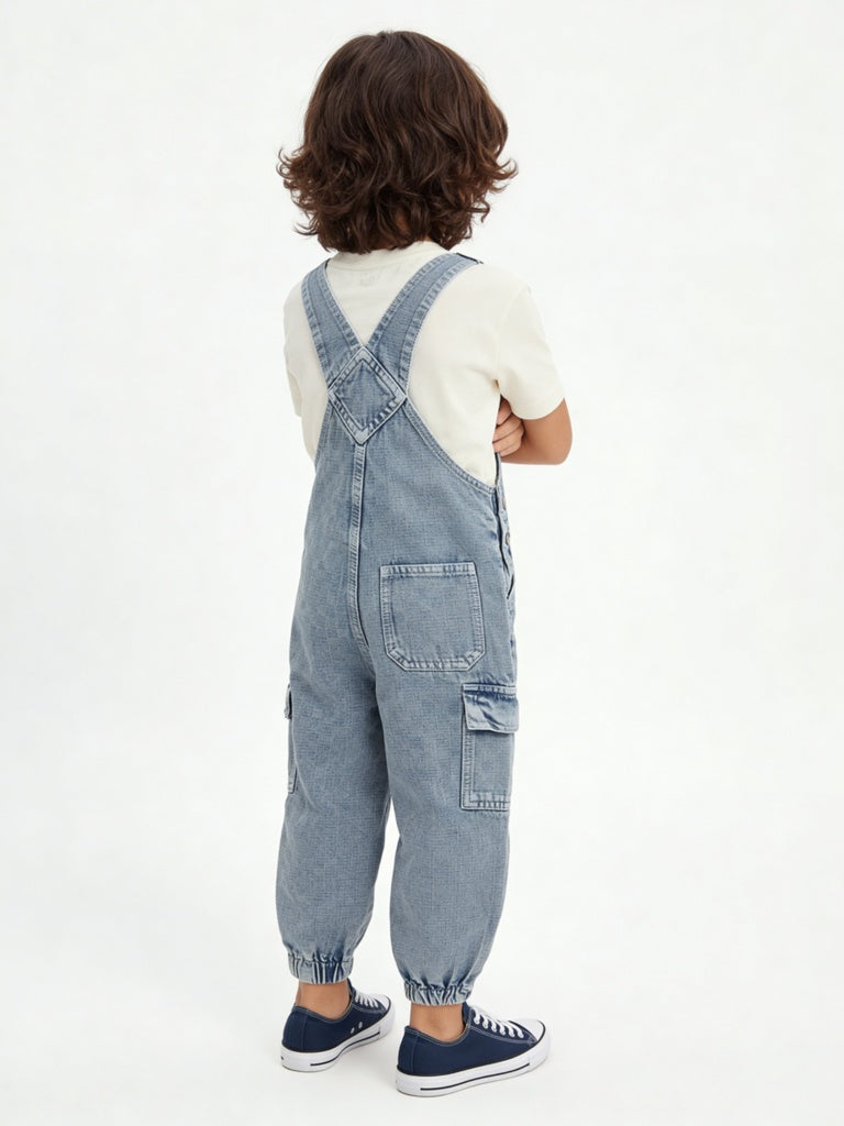 HOP Kids Boys Blue Denim Dungaree with T-Shirt Set