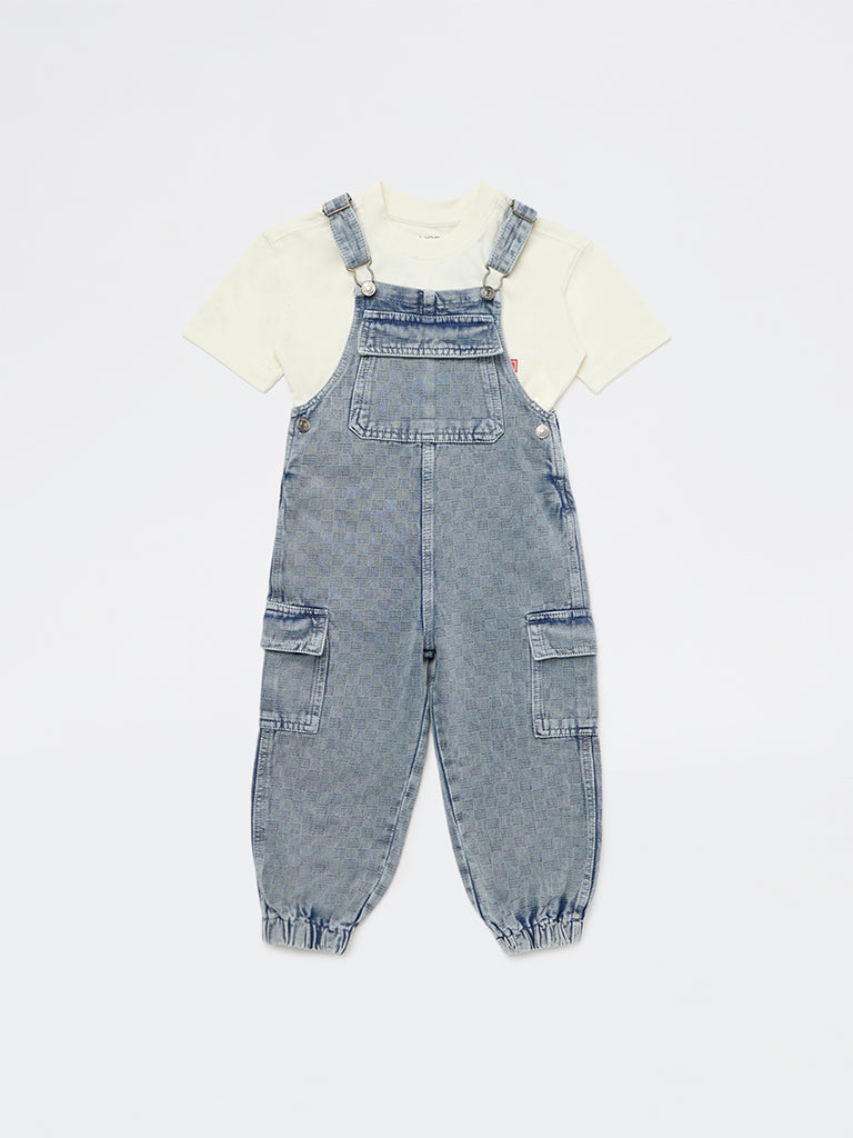 HOP Kids Boys Blue Denim Dungaree with T-Shirt Set