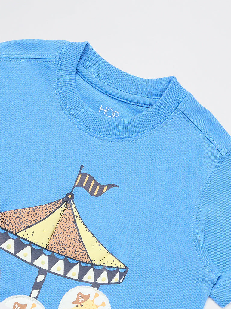 HOP Kids Boys Blue Graphic Design Cotton T-Shirt