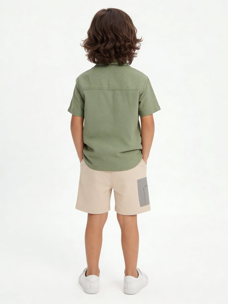 HOP Kids Boys Beige Text Printed Mid-Rise Shorts