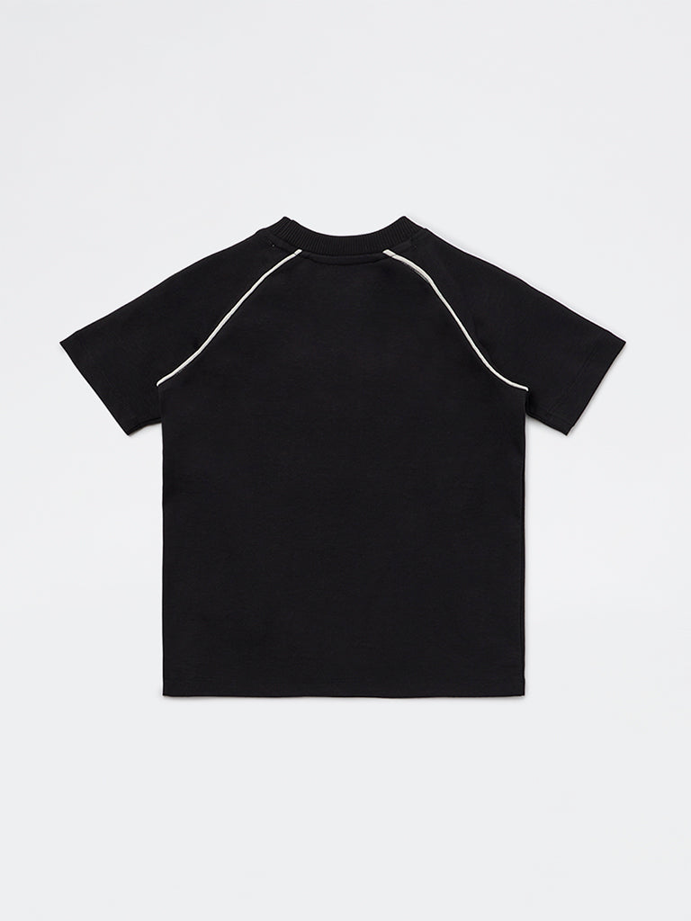 HOP Kids Boys Black Numerical Printed Cotton-Blend T-Shirt